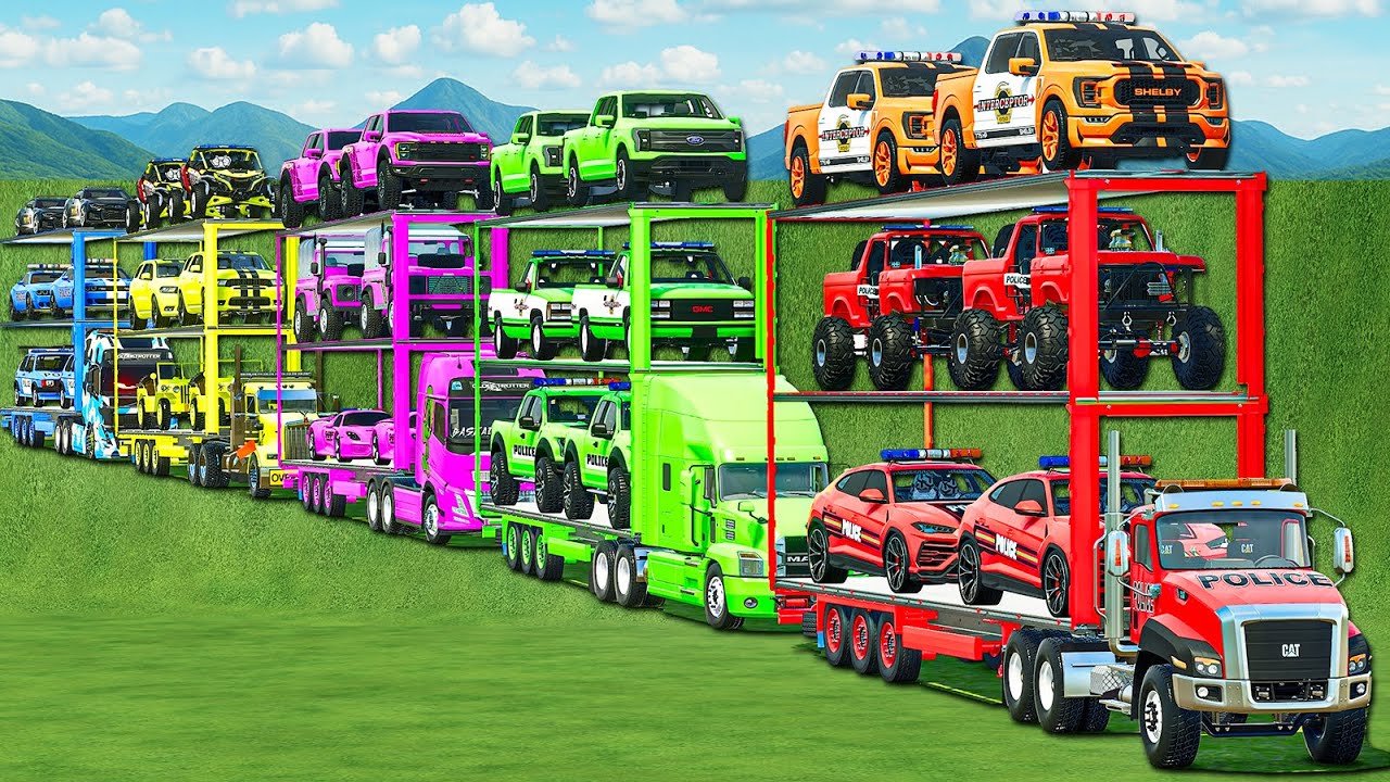 OVERSIZED DELIVERY TWIN CARS COPS VS AMBULANCE VS JEEP VS FIRE DEPARTMENT! FS 25