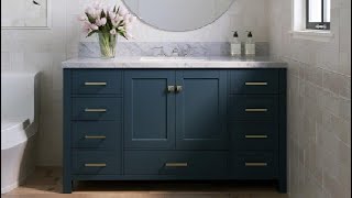 ARIEL Bathroom Vanity Midnight Blue, Edge Italian Carrara Marble Countertop & Splash Review