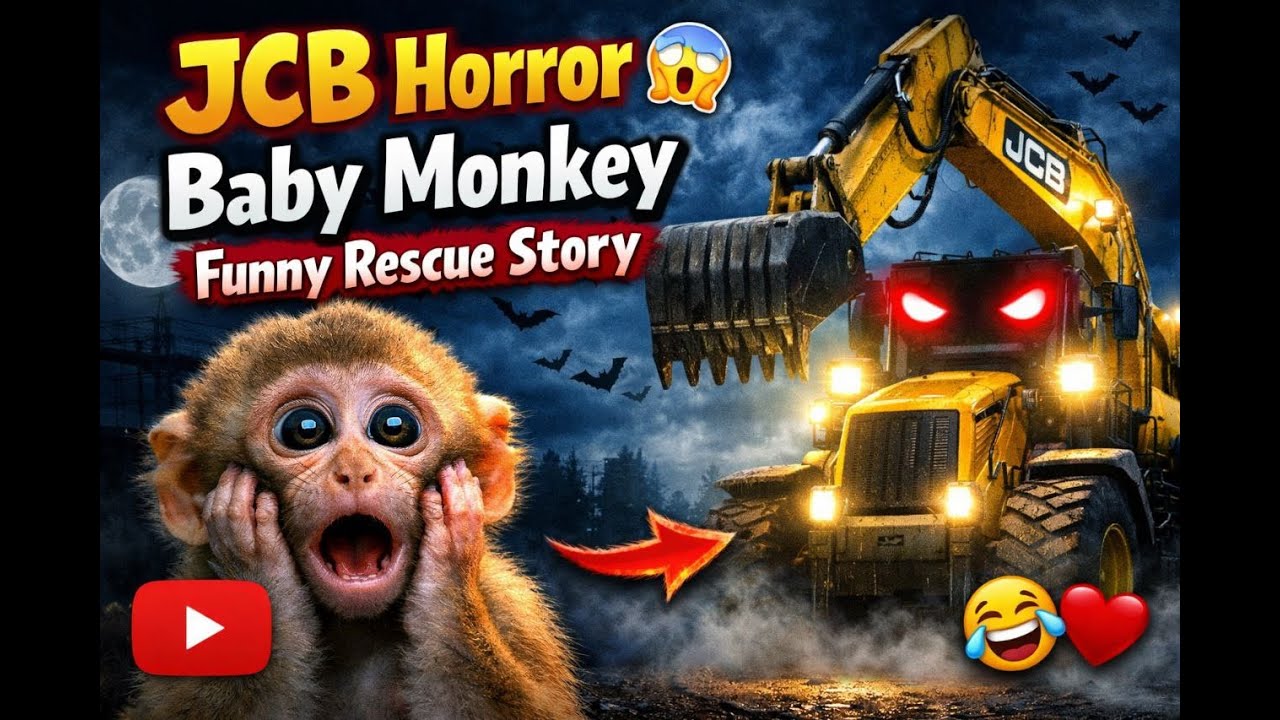 “JCB Horror 😱 Baby Monkey Funny Rescue Story | Scary But Cute Construction Short Film”