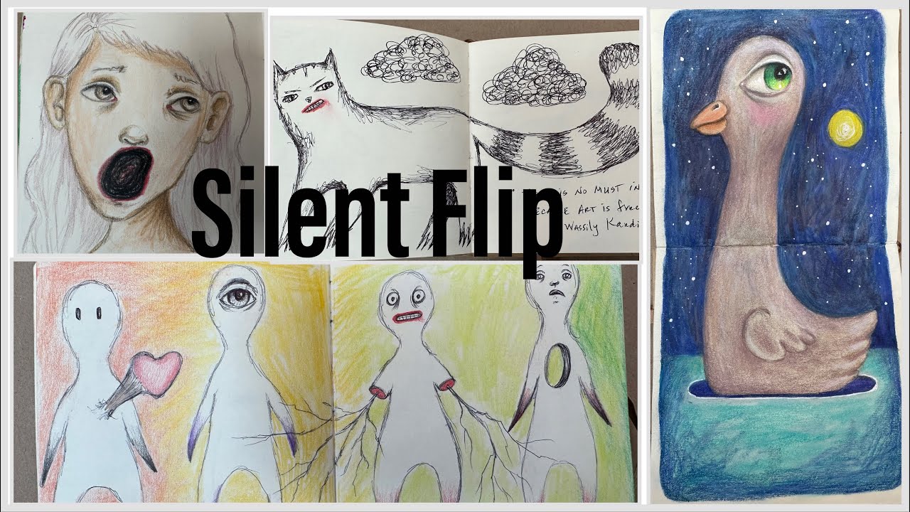 Silent sketchbook flip through share tour - mixed media expressive art ...