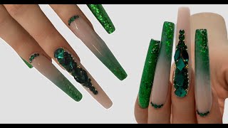 Extreme coffin acrylic nails design | Green design | ST  Patrick’s