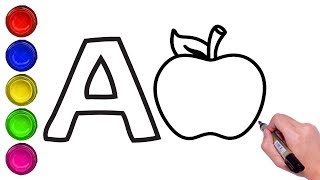 EASY WAY TO DRAW PICTURE WITH ALPHABET LETTER A | APPLE, AEROPLANE & ANT| LEARNING ALPHABET FOR KIDS