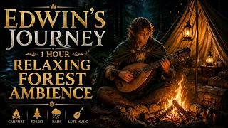 🏕️ Relaxing Forest Ambience 🌲 Campfire Sounds & Gentle Lute Music | 1 Hour | Edwin's Journey