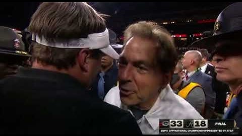 Nick Saban and Kirby Smart meet in the middle of the field after the CFB Playoff Championship!