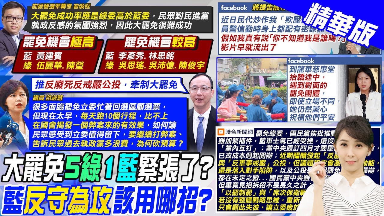 【張雅婷報新聞】5綠委罷免機會高 數據專家:1藍委極危險｜罷免硬仗!藍重設戰場 罷免案拚反守為攻 精華版 ‪@中天電視CtiTv