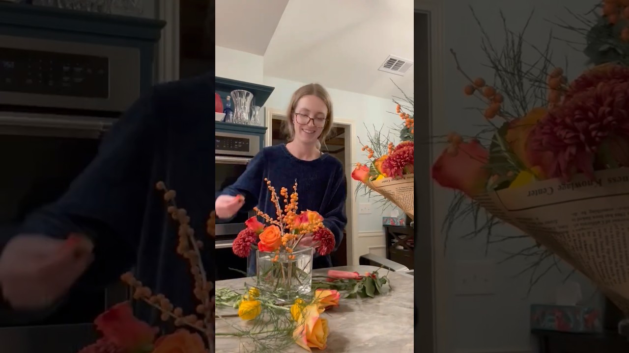 Цветочная композиция в осеннем стиле 🌼🍁 Быстрая аранжировка