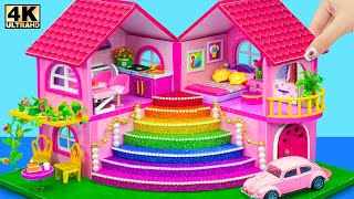 How To Build Amazing Little Pink Palace With Big Cardboard Rainbow Stairs ❤️ DIY Miniature House #95