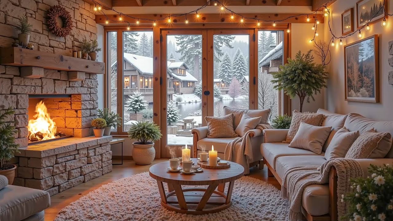 Soft Piano Sounds, Winter Snow and a Crackling Fire Create A Cozy ...