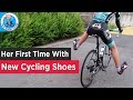 Her First Time Using New Cycling Shoes & SPD Pedals