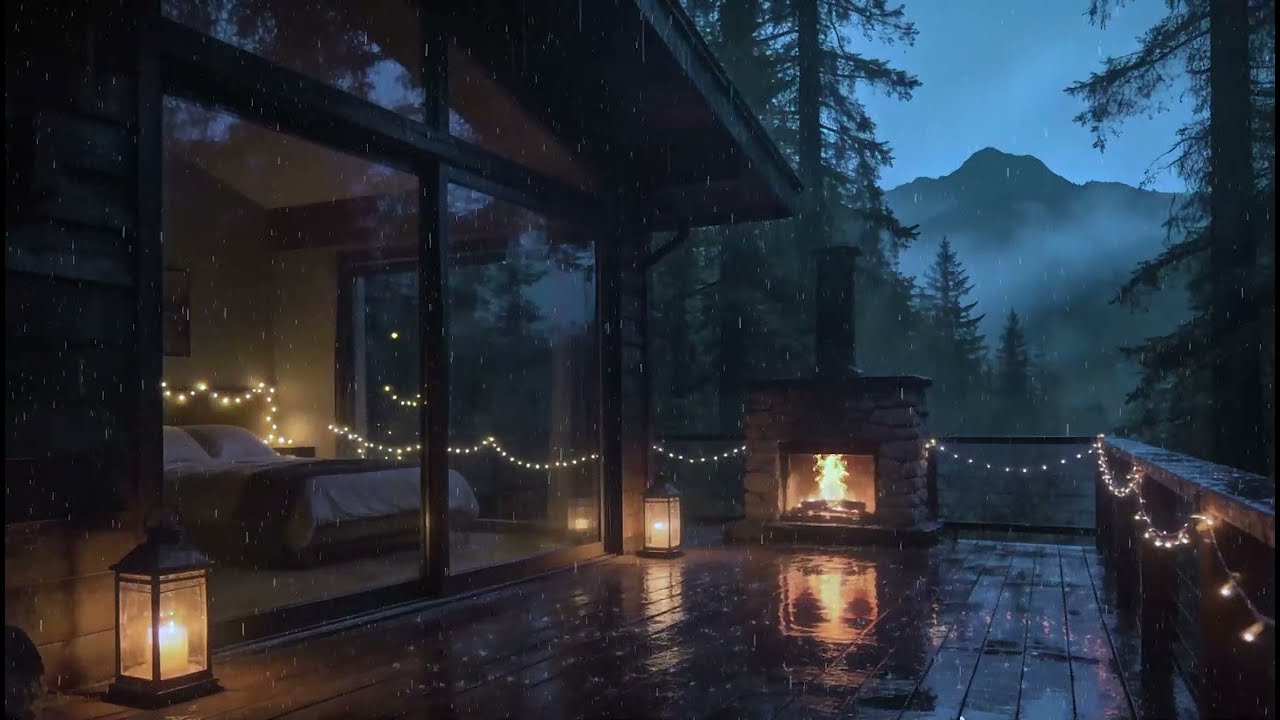 Instant Calm & Sleep | Distant Thunderstorm on Mountain Cabin Porch