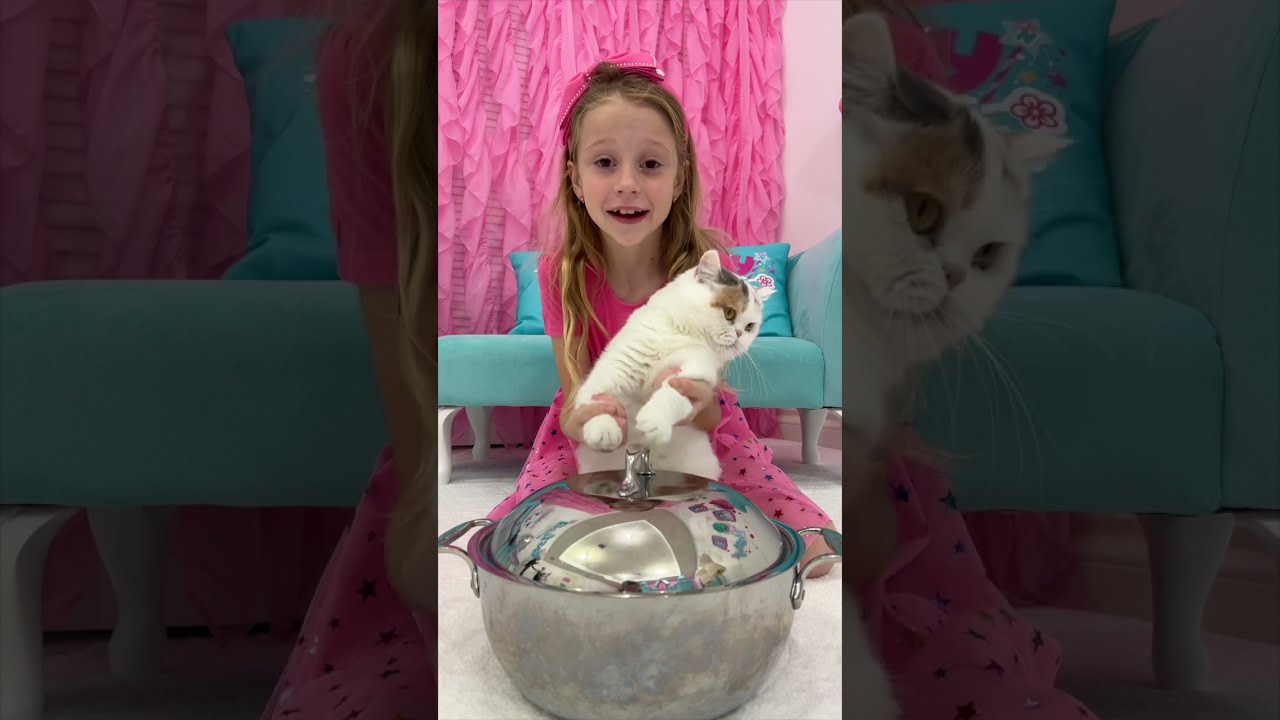 Nastya And Dad Play With Cat