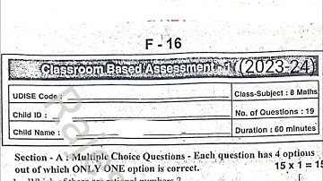 CBA-1 (FA-1) Maths Question Paper 8th Class 2023-24💯✍️☑️