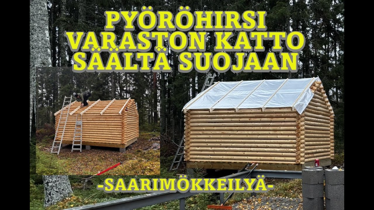 Pyöröhirsi varaston katon tekoa ja mökki talvikuntoon - Saarimökkeilyä (Jakso 32, kausi 1)