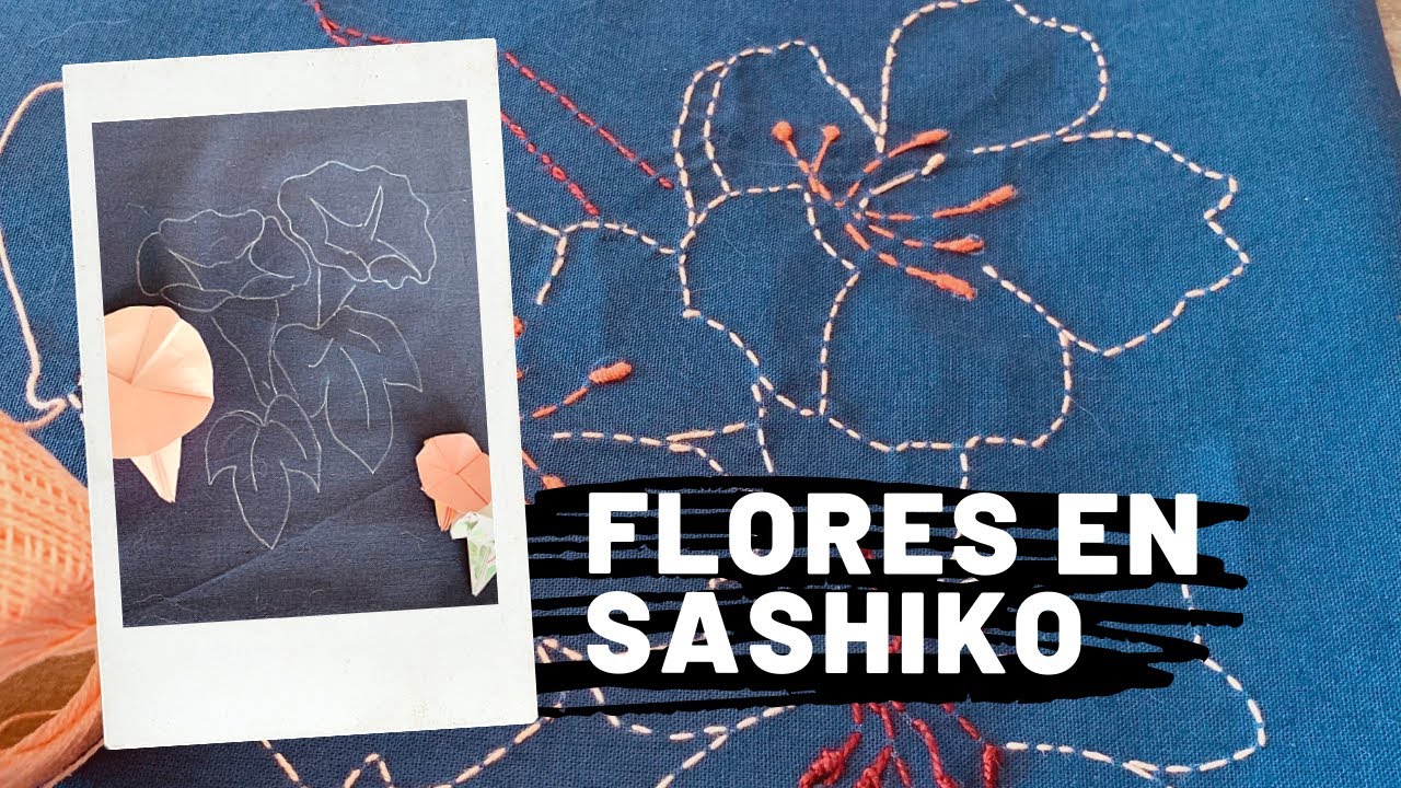 Flores en Sashiko · como incluir figura en bordado tradicional japones ·