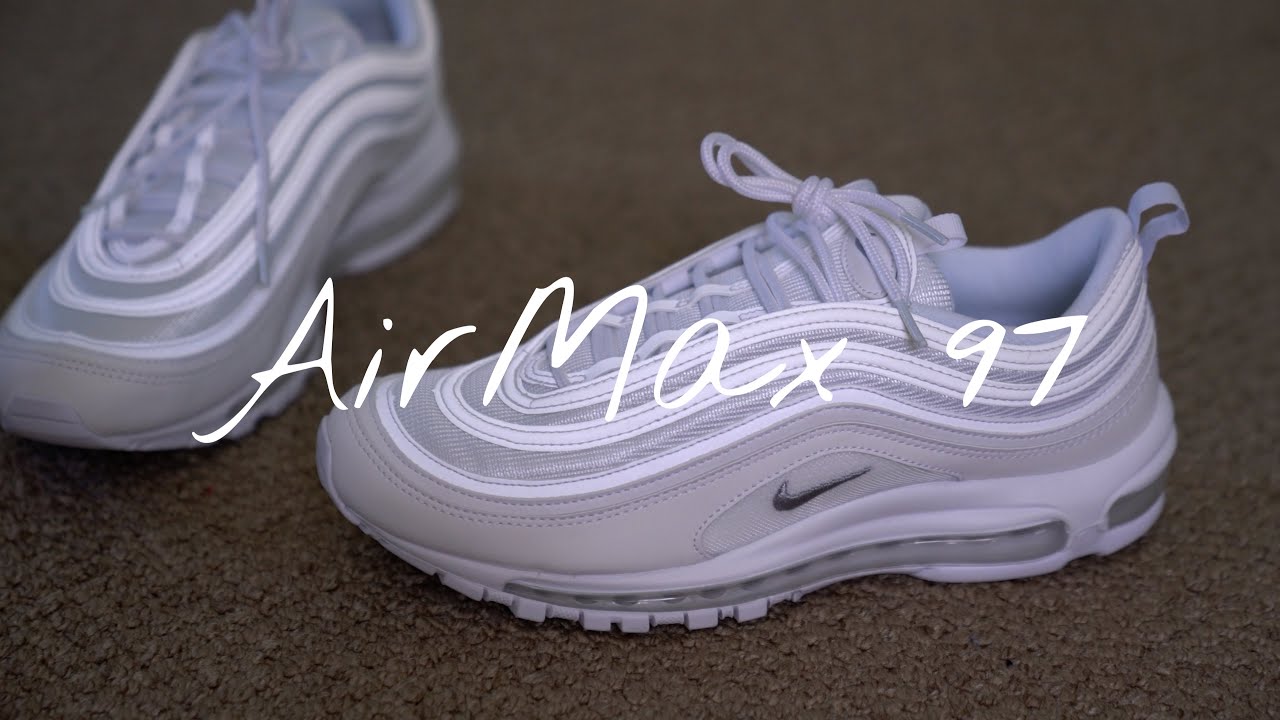 air max 97 triple white on feet