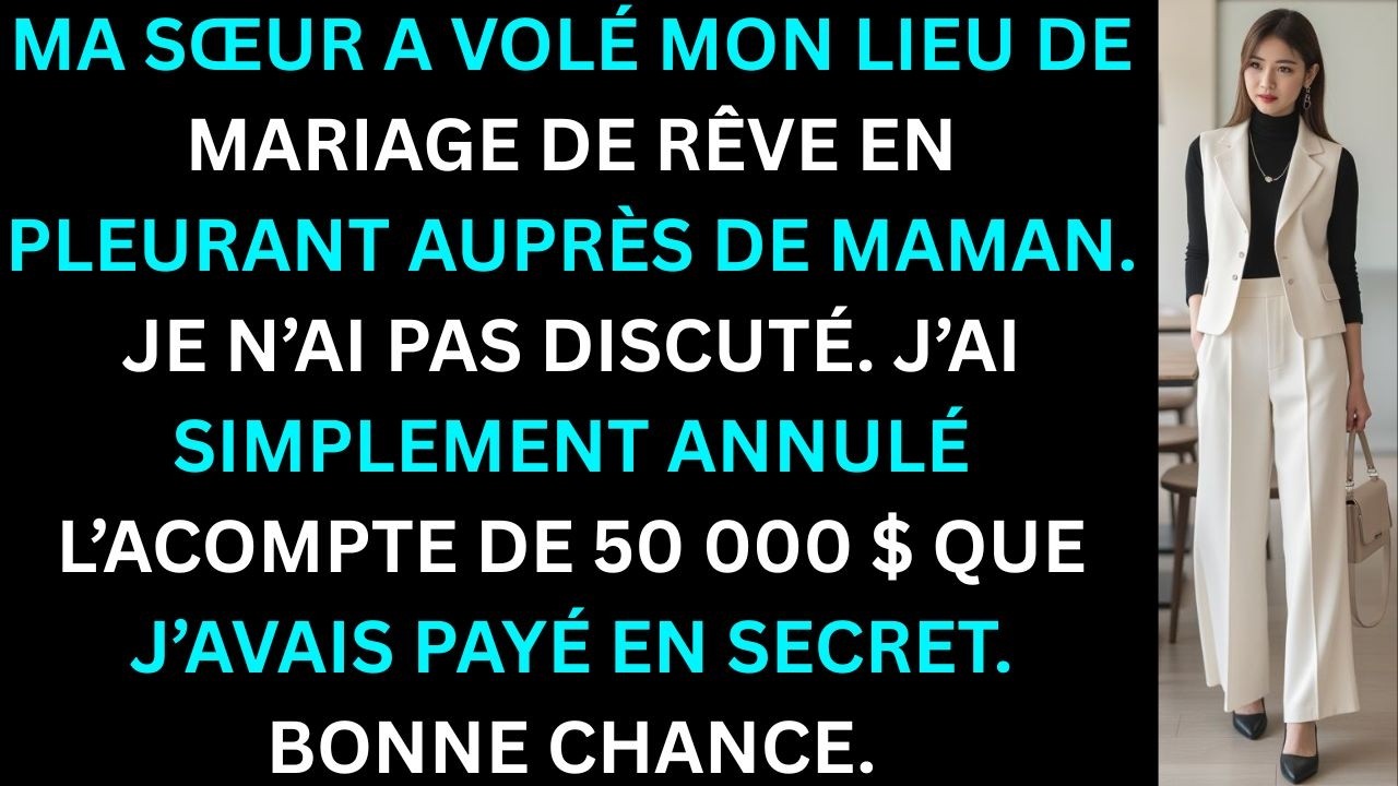 Ma sœur a volé mon lieu de mariage rêvé; j’ai annulé l’acompte 50k pleurs-maman drame.