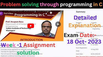 problem solving through programming in c || Week -1 || Nptel assignment detailed answers 2023 july