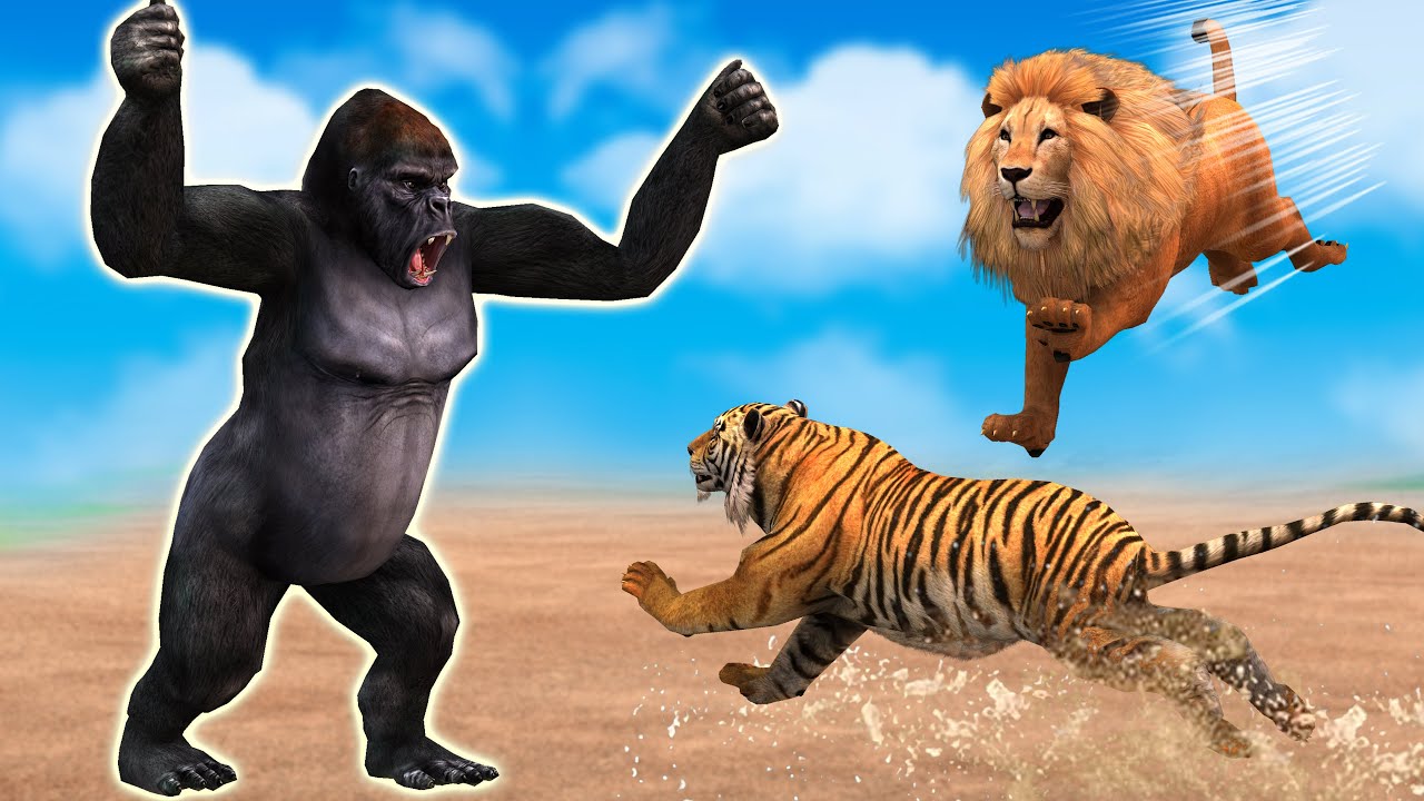 Cow Cartoon, Giant Gorilla Vs Giant Lion Tiger | Funny Gorilla ...