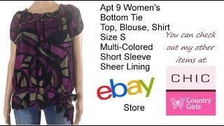 Apt 9 Womens Bottom Tie Top Size S Multi Colored Short Sleeve Sheer Lining