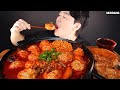 Mukbang ASMR #Shorts :) Spicy Dumpling &amp; Mushroom Noodles Eating 불닭 버섯 만두전골 먹방!