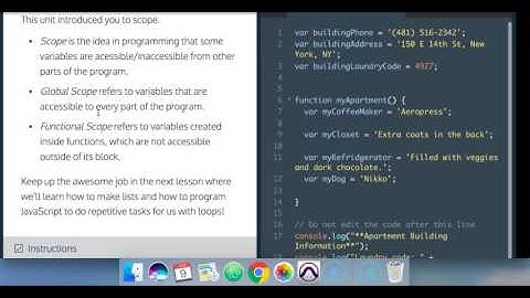 Learn Javascript 2017, Review Scope, Codecademy