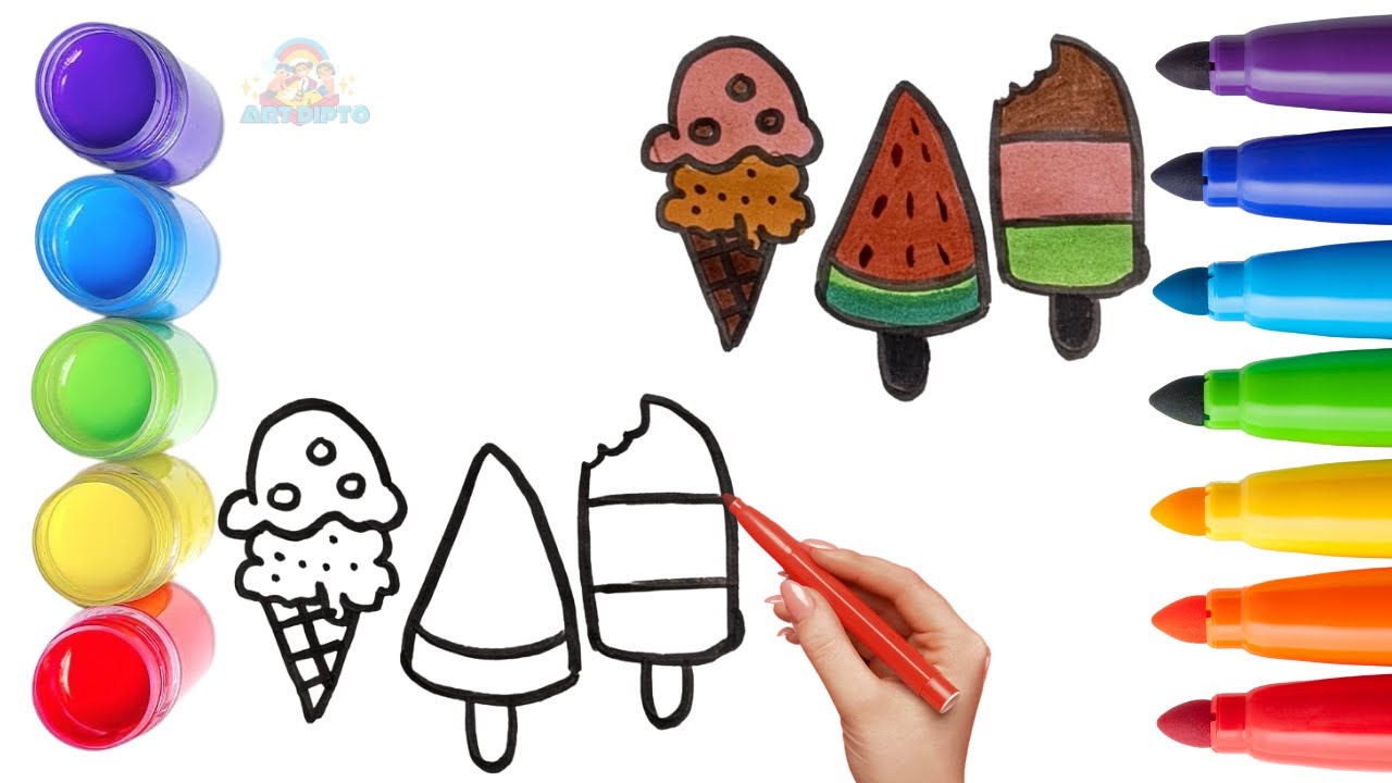 How To Draw cute Ice Cream Drawing, Painting & Coloring For Kids and Toddlers_ Child Art 🐋🌈🎨