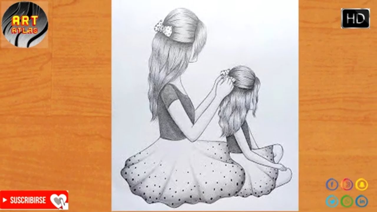 Dibujo del día de la madre con dibujo a lápiz para principiantes | dibujo  de madre y Hija... - YouTube