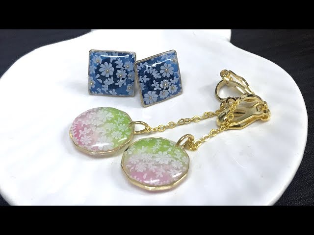 【UVレジン 100均】キャンドゥの新ネイルスタンプを使って花模様のイヤリングとピアスを作ってみました！   resin