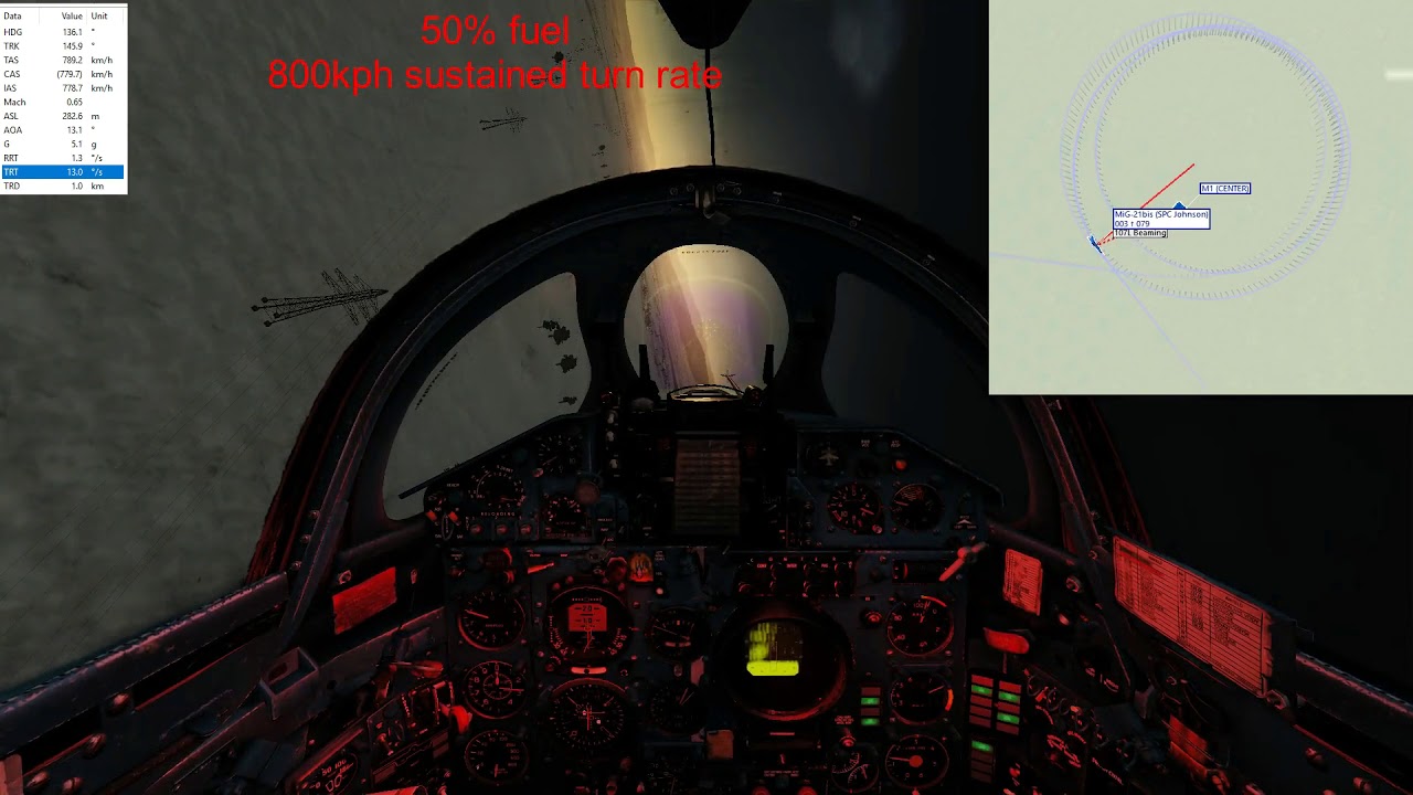 DCS World Mig21 800kph sustained rate of turn\radius YouTube