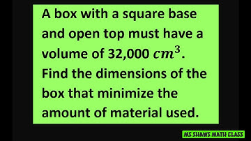 Find the dimensions of box that minimizes amount of material used. Must have volume 32,000 cm^2