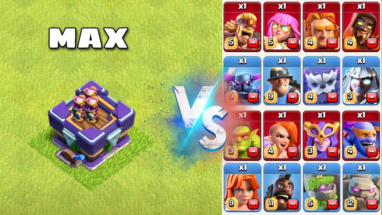 Max Geared Up Archer Tower Vs All Max Troops | Clash Of Clans