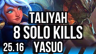 TALIYAH vs YASUO (MID) | 59k DMG, 8 solo kills, Legendary, 17/5/16 | KR Master | 25.16