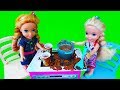 Elsa and Anna toddlers cooking and playing restaurants