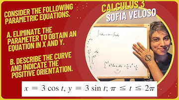 12.1.19 x=3cos⁡t, y=3sin⁡t; π≤t≤2π a) Eliminate the parameter to obtain an equation in x and y...