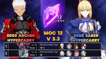 E0S0 Archer Hypercarry & E0S0 Saber Hypercarry | MOC12 | 3 Stars | HSR | V3.4 | Full Run |