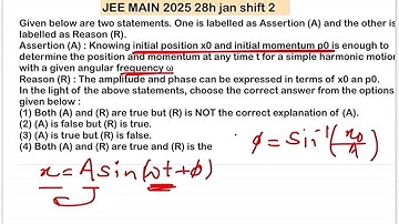 JEE MAIN 1025(28jan shift2)Given below are two statements.Assertion (A): Knowing initial position x0