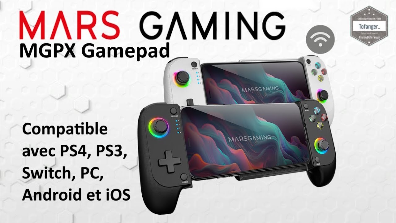 Mars Gaming Mgp-bt2 Manette de jeu Bluetooth 5.0 RGB Neon Adaptateur universel Smartphone jusqu'à 7 pouces