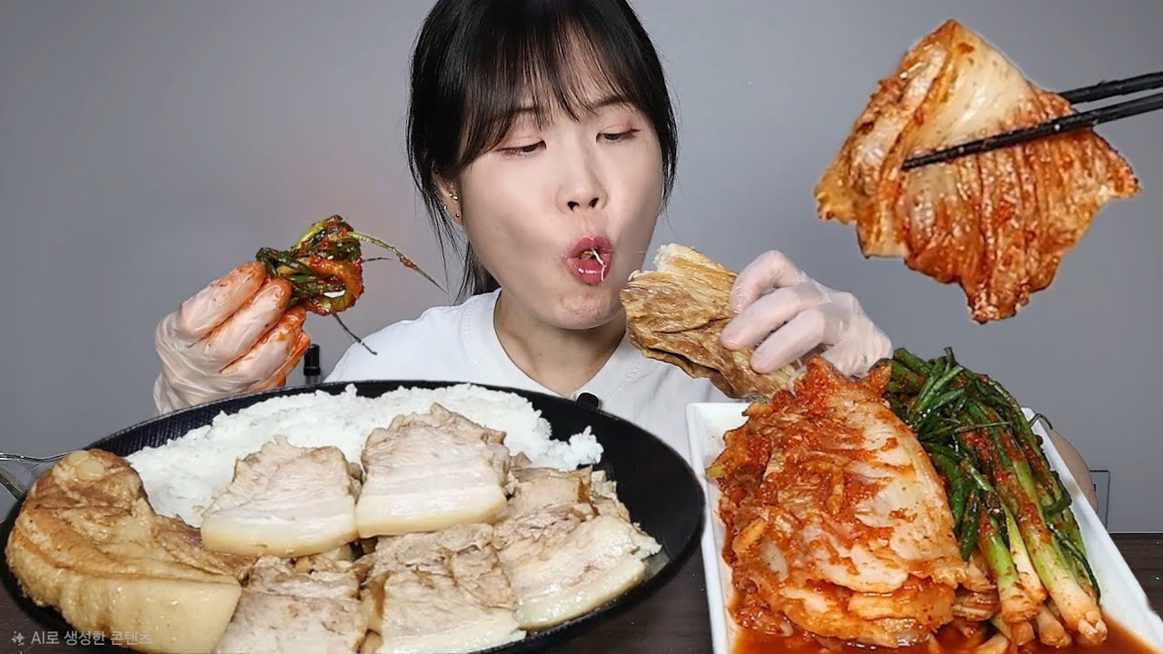 매운먹방♡ 삼겹살에는 매운 김치죠~☺️ 삼겹살, 수육, 자규네 매운김치, 김치, 파김치, 매운, 먹방. mukbang, spicy, kimchi, ASMR.