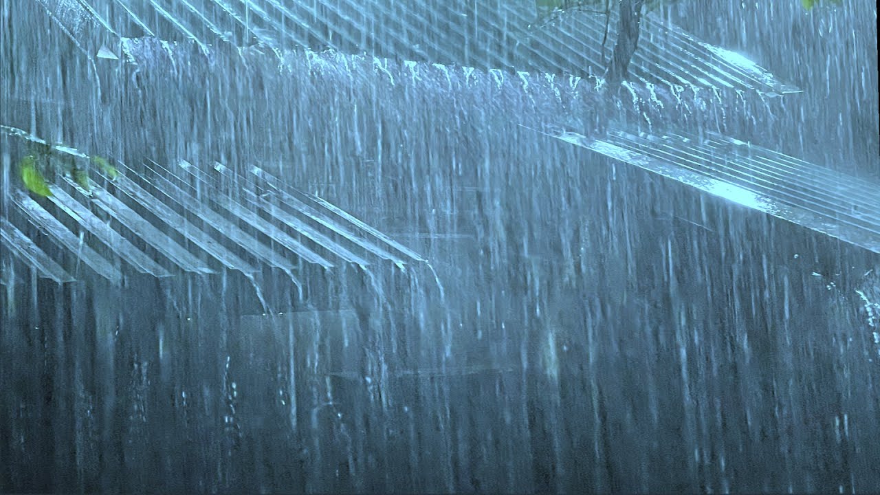 Глубокий сон с проливным дождем и громом на ржавой жестяной крыше в бесплодном лесу ночью