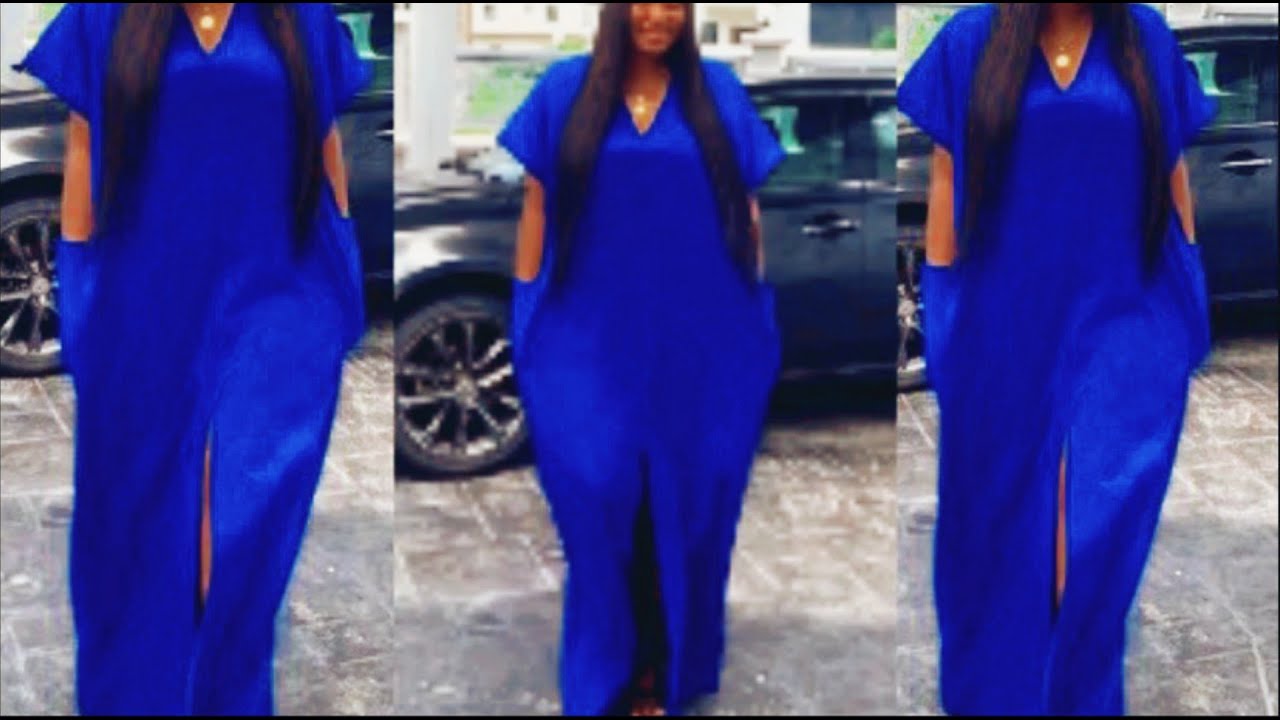 How I made this bubu dress with front slit and v-neck collar. - YouTube