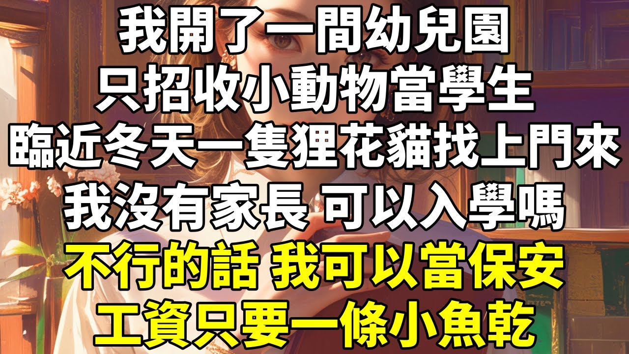 我開了一間幼兒園，只招收小動物當學生。臨近冬天，一隻狸花貓找上門來。「請問，我沒有家長，可以入學嗎？「不行的話，我可以當保安，工資只要一條小魚乾。「還是不行的話也沒關係，我睡一覺冬天就過去了。
