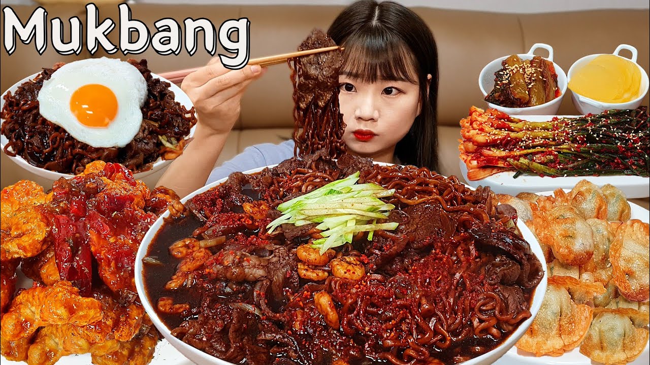 Sub)Real Mukbang- Роскошная лапша с черной фасолью 🍜 Острая жареная курица 🔥 Разливное пиво 🍺 ASMR