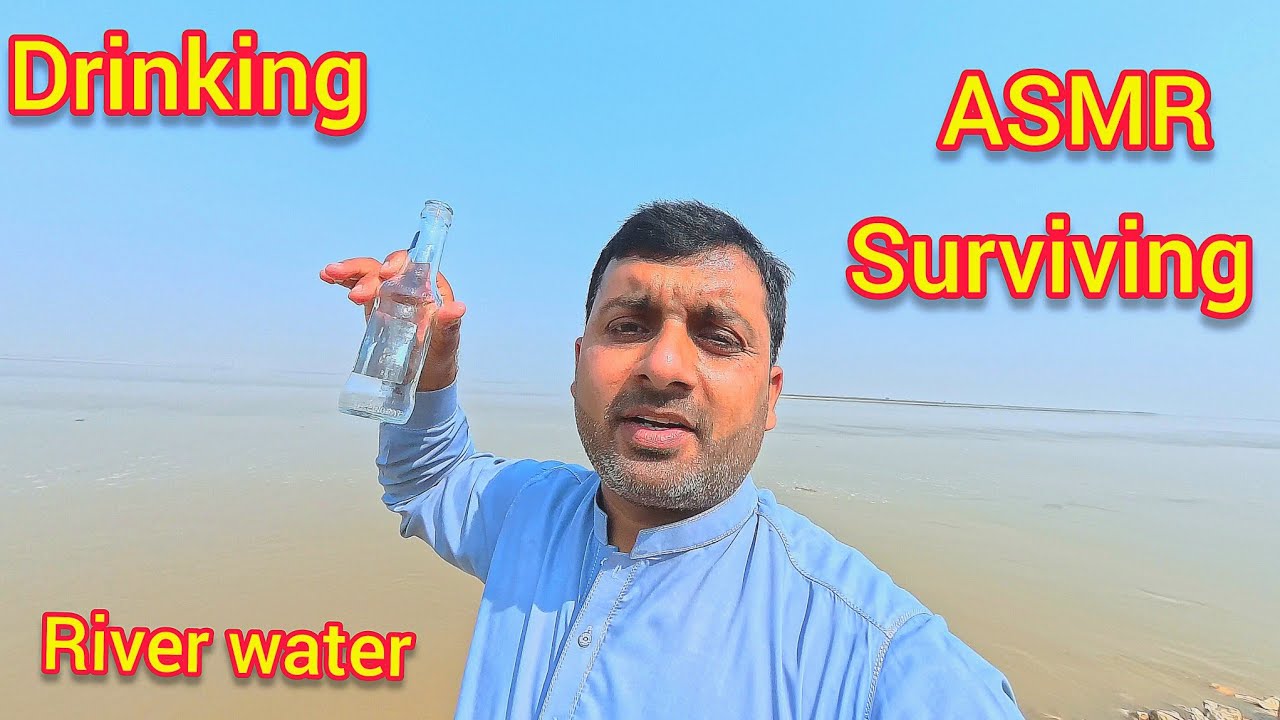 ASMR surviving on river side Drinking river water 