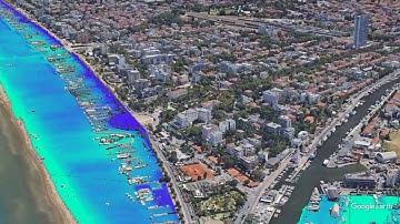 SaferPlaces flood simulation for Rimini on coastal flooding in a 3D visualisation