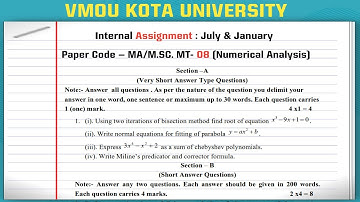MSCMT 08 Assignment |  MA/M.SC. MT- 08(Numerical Analysis) | MSC Final |#vmou  #mathematics