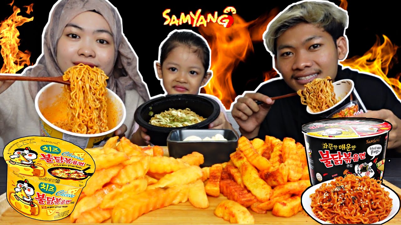SAMYANG CHEESE & BULDAK ,UFO TAKOYAKI with FRIES‼️ #mukbangmalaysia #eatingshow #samyang #spicy