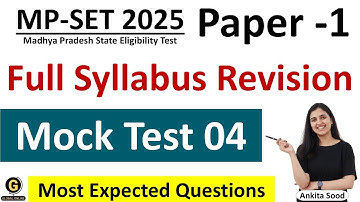 Full Syllabus Mock Test for MP SET 2025 Paper 1|Important Questions for Madhya Pradesh SET Paper 1