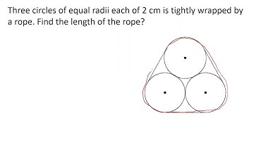 Three circles of equal radii bound tightly by a rope then find the length of the rope