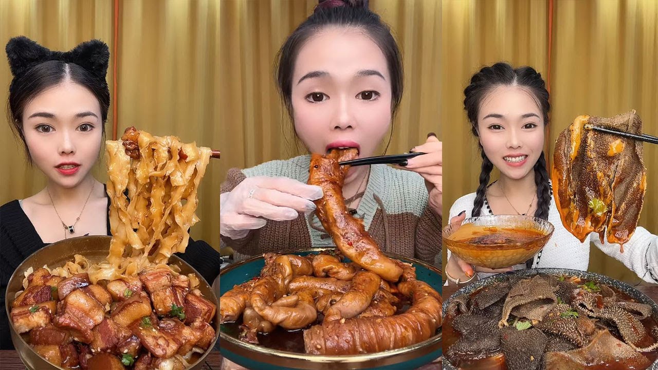 ASMR MUKBANG Noodles​ Three Layers of Pork EATING SHOW COOKING FOOD @KIKI FOOD