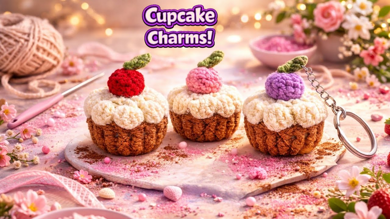 The Cutest Tiny Crochet Cupcake Keychains 🧁